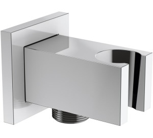 Soporte de ducha cuadrado con toma 1/2" Cromado