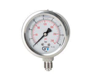 Manómetro Ø 63 con glicerina, salida inferior, rosca BSP 1/4