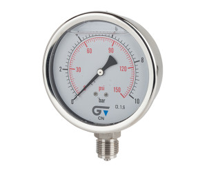 Manómetro Ø 100 con glicerina, salida inferior, rosca BSP 1/2"