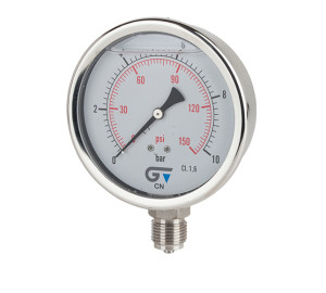 Manómetro Ø 100 con glicerina, salida inferior, rosca BSP 1/2