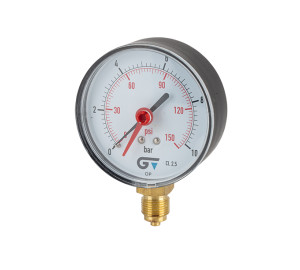 Manómetro Ø 80 mm, indicador rojo, salida inferior, rosca BSP 3/8"