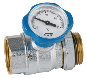 Válvula de esfera con termómetro para colector agua fría (7141B) y caliente (7141R)